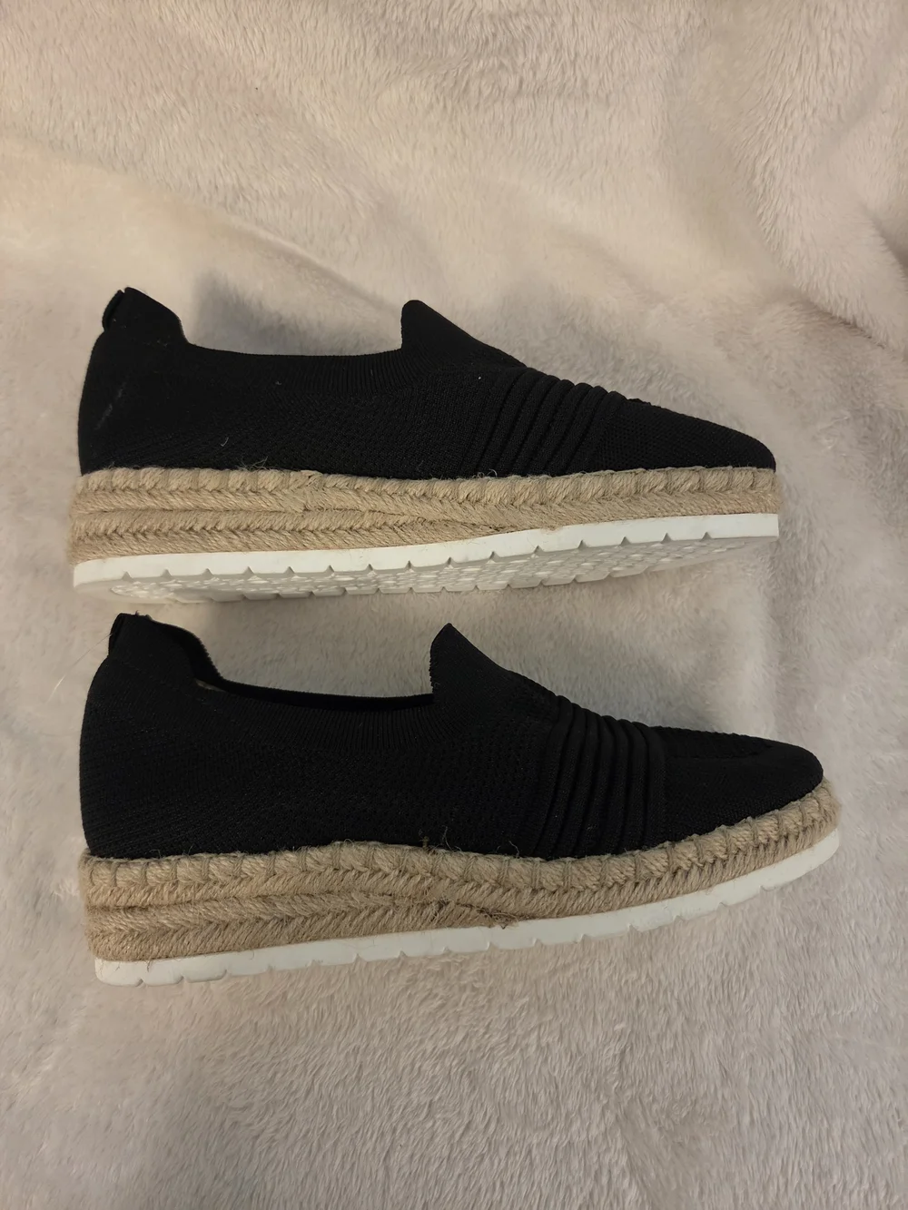 Adrienne Vittadini Black Slip-On Espadrille Platform Sneakers